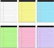 AILZFEI Colored Legal Pads 8.5 x 11 Wide Ruled, Note Pads Sturdy Back Writing Pads 30 Sheets/Pad, 20lb Colored Paper, Perforated Notepad with Sturdy Back (6 Pads)