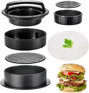 Hamburger Press Patty Maker, 3 in 1 Non-Stick Burger Press with 100 Pcs Wax Pape