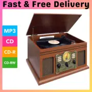 Bluetooth Turntable Vinyl Record CD Player Recorder AUX MP3 Cassette Stereo Musi