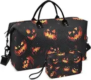 [YXYZRMY] Travel Duffel Bag Halloween Pumpkins Orange Black Gym Bag Sports Tote Bag with Multiple Interior Pockets Shoulder Weekender Bag for Women Men with Toiletry Bag 20.5”x 7.9”x 13.8