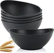 Homienly Wheat Straw Bowls Set of 6, 60 OZ Salad Bowl Large Capacity for Soup, Popcorn - Unbreakable Serving Bowl - Microwave & Dishwasher Safe Bowl, Alternative for Plastic Bowls for Kitchen - Black