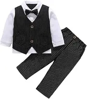 [EVGVAT] Baby Boy Suit Formal Gentleman Outfit with Pants and Bowtie Wedding Birthday Party Tuxedo