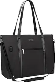 Twofold Laptop Tote Bag for Women, 17.3 Inch Laptop Shoulder Bag Large Handbags with USB Charging Port, Teacher Bag Work Bags for Women Satchel, Black