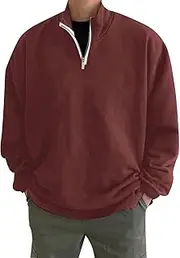 [Generic] Mens Quarter Zip Up Sweatshirts Long Sleeve Solid Fleece Sweatshirt Fall Winter Mock Neck Sweater Casual Pullover Tops