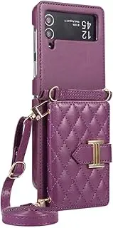 Crossbody Leather Phone Case Phone Case for Samsung Galaxy Z Flip 5 4 3 Flip5 Flip4 Flip3 5G Wallet with Card Holder Stand Cover,Deep Purple,for Galaxy Z Flip5