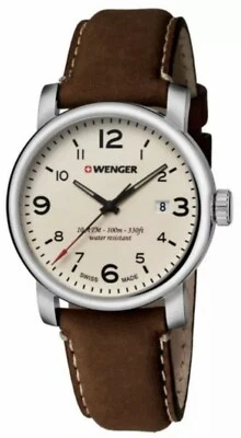 Wenger Brown Leather Band Quart Swiss Made Men's Watch 01.1041.138