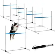 Halloscume 6 Pcs Dog Agility Training Equipments Hobby Horse Jumps Adjustable Jumps Hurdles Pet Jump Bars with Bag and Whistle for Indoor Outdoor Dog Pet Agility Course Game(Blue and White)