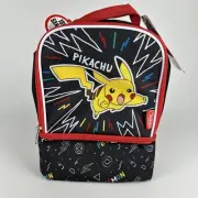 Pokemon Pikachu Kids Reusable Dual Compartment Insulated Lunch Bag Box Black