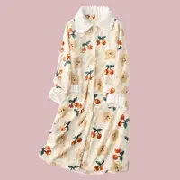 在飛比找ETMall東森購物網優惠-甜美櫻桃熊法蘭絨秋冬季保暖睡裙