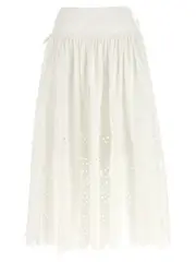 [Self Portrait] Self Portrait-White Cotton Embroidered Midi Gonne Bianco-Donna 8UK