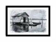 Fishing Shack balck & white Art Framed print