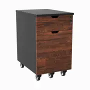 Desky 5 Wheel Anti Tilt Wooden Minimal Filing Cabinet American Rustic Pine Finish - Black Frame