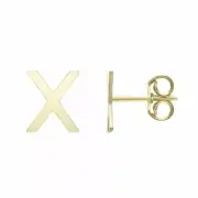 1/4" Initial X Stud Earrings Real 14K Yellow Gold
