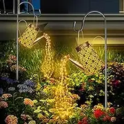 Solar Outdoor Lights Garden (2 Pack) IP65 Waterproof Watering Can Lights with Cascading Lights Warm White Garden Light Decor with Bracket for Pathway Yard Patio Backyard Gift