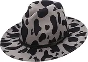 [Holibanna] Cow Print Beanie Hat Hat Wool Fedora Hat Flat-Edge Hat Women Caps Hats Wool Hat Wide Brim Fedora Wide Brim Hats for Women Fedora Hats for Women Woolen Material Beige