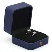 Catzon Engagement Ring Box Square Leather Velvet Ring Bearer Box Double Slot for Proposal and Wedding-Blue