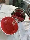 Watermelon Wicker Basket w Melamine 4 Bowls 4 Plates large serving bowl