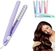 Mini Dual Purpose Curling Iron, 2025 New Portable Mini Wave Hair Curling Iron, Travel Curling Iron, 2-in-1 Curling Wand and Flat Iron for Short and All Hair Types (Purple)