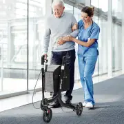 CostwayAluminium Foldable 3-Wheel Rollator Walker with Adjustable Handle, Brakes-Black