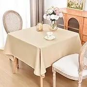 Square Tablecloth 52 x 52 Inch Washable Polyester Table Cloth Solid Beige Heavy Duty Fabric Table Cover Daily Use for Dining Home Kitchen Party Wedding