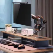 XL Walnut Wood Monitor Stand for Desk (44 Inch) Large Monitor Stands for 2 Monit