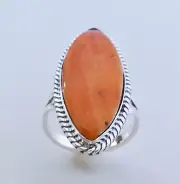 BEAUTIFUL GENUINE SPINY SHELL INLAY .925 STERLING SILVER RING OVAL SIZE 7-1/2