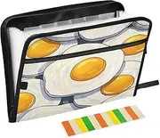 Cute Cartoon Food Egg Expandable Folders 13 Pockets A4 Letter Size File Organizer with Zipper Closure Folder with Labels for Home Office Travel