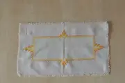 Hand Worked Table Runner Small 13 X9.5 WHITE /YELLOW