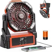 CosyHack Portable Camping Fan, 20000mAh Rechargeable Battery Operated Fans with Lights, Outdoor Beach Tent Fan, 4 Speed, Adjustable Brightness for Picnic, Barbecue, Fishing, Office, Home