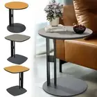 Chic Saddle Leather C Shaped End Tables Under Sofa Side Table Modern Black Base