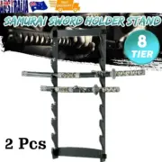 2pcs Katana Samurai Sword Holder Stand Wall Mount Bracket Hanger Display 8 Layer
