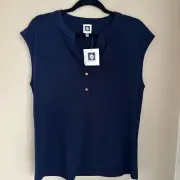 Anne Klein Blue Navy Cap Sleeve Blouse Medium