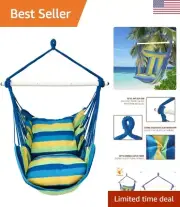 Sturdy Hammock Chair Swing - 500lb Capacity - Steel Spreader Bar - Blue Striped