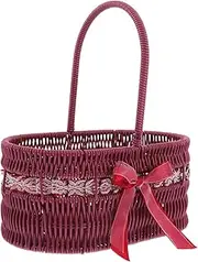 ABOOFAN Handwoven Storage Basket with Bowknot Rustic Flower Arrangement Holder with Portable Handle for Home Decor Office Weddings Picnic Basket for Floral Displays