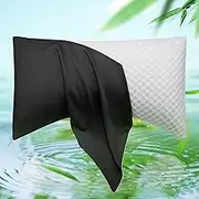 Cooling Side Sleeper Pillow Cases - Curved Bamboo Pillowcase Cover with Zipper - Breathable Cool Silky Soft Pillowcase for Hot Sleepers Hair and Skin, Queen Size 1 Pack, 20 * 30 Inches Black