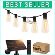 Rechargeable 100ft Solar String Lights - Shatterproof Bulbs with Remote Control