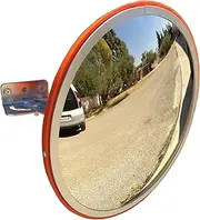 Convex Traffic Mirror for Driveway, Warehouse and Garage Safety or Store and Office Security, with Adjustable Wall Fixing Bracket to Eliminate Blind Spots and Corners Indoor and Outdoor, 12" Diameter, Orange, 1