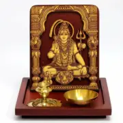 Wooden Lord Shiva Idol with Wooden Base and Brass Dhoop Agarbatti Stand US