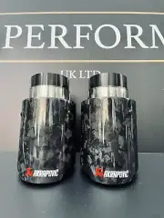 2 GLOSS BLACK FORGED CARBON FIBRE AKRAPOVIC EXHAUST TIPS 3.5” UNIVERSAL TAILPIPE