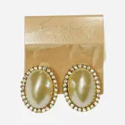 Kenneth Jay Lane Earrings Couture Collection Faux Pearl Rhinestones KJL Clip On
