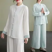 日本外貿一線品牌夏季新款棉麻太極服練功服套裝禪意居士服兩件套