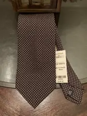 Paul Stuart Phineas Cole 100% Silk TIE Pin Dots Brown Made in USA New With Tags