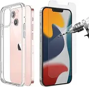 For Apple iPhone 13 Mini Case Cover and Tempered Glass Screen Protector Clear