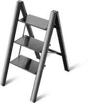 3 Step Ladder Aluminum Lightweight Folding Step Stool Wide Anti-Slip Pedal 330 L