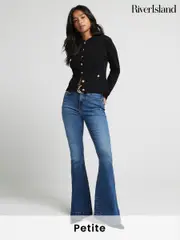 River Island Blue Petite High Rise Tummy Hold Flare Jeans (AM2998) | $122