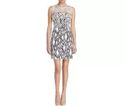 NWT Diane Von Furstenberg DVF Leonora Ikat Net Mini Dress Womens 4 White Black