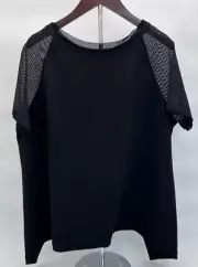 Elie Tahari Sport Small Julianna Knit Black Open Back Top See Thru Sleeves $128