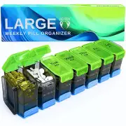 Extra Large Weekly Pill Organizer 2 Times a Day Green Blue XL Pill Case Am Pm