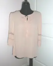 ROSE & THYME Women 3/4 Sleeve PINK Embroidered S-M 100% polyester Blouse NWT