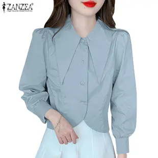 Zanzea 女式韓版純色九分袖翻領襯衫